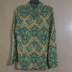 Jones New York Green Paisley Print Long Sleeve Blouse